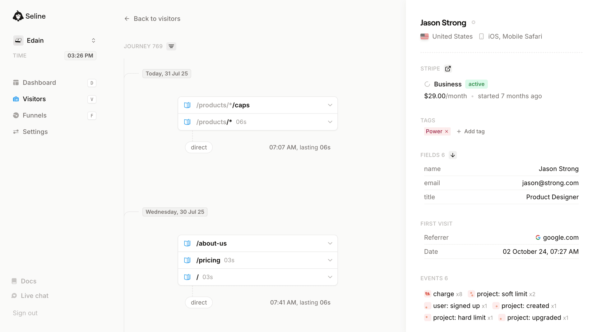 Seline's visitor journeys & profiles